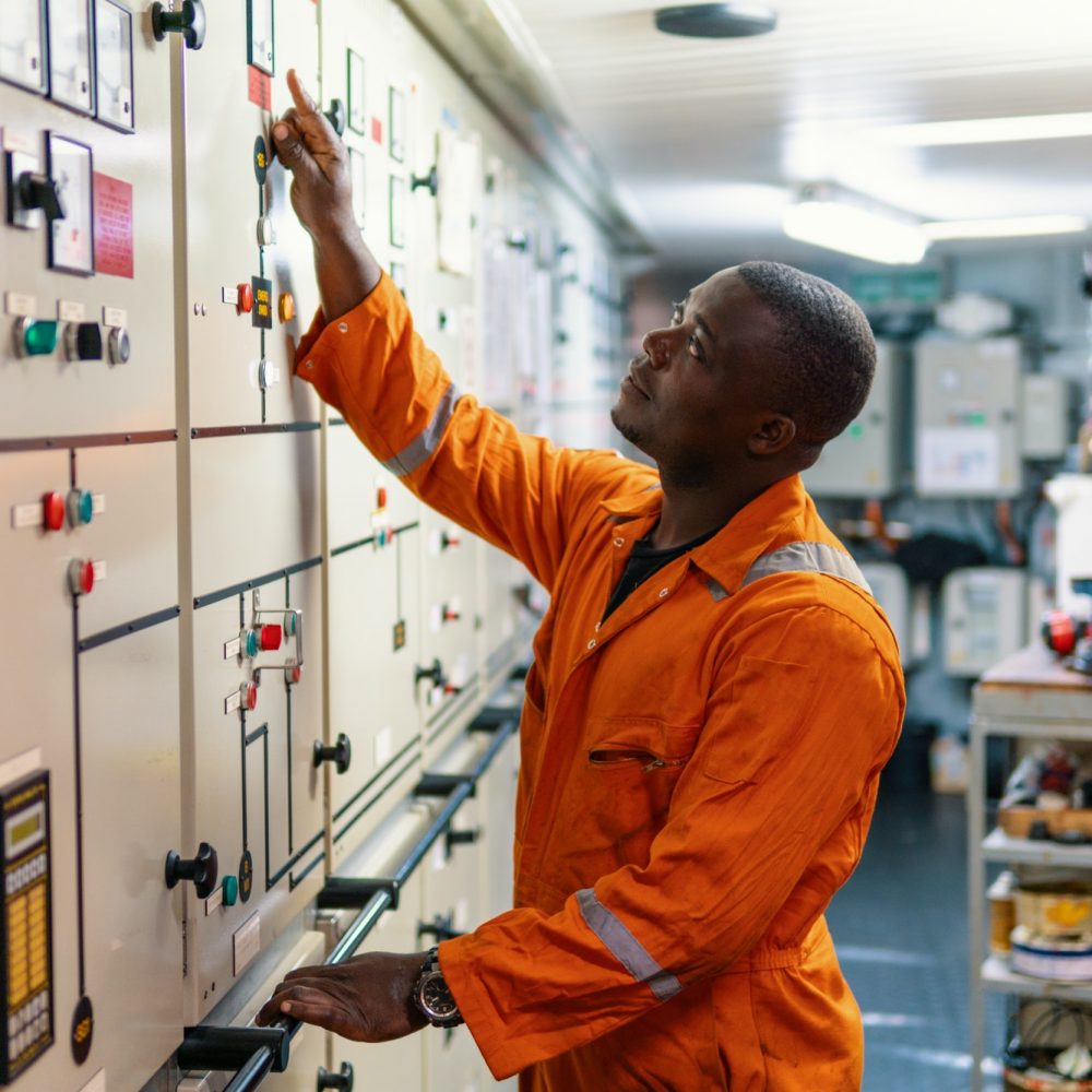 Marine engineer officer working in engine room